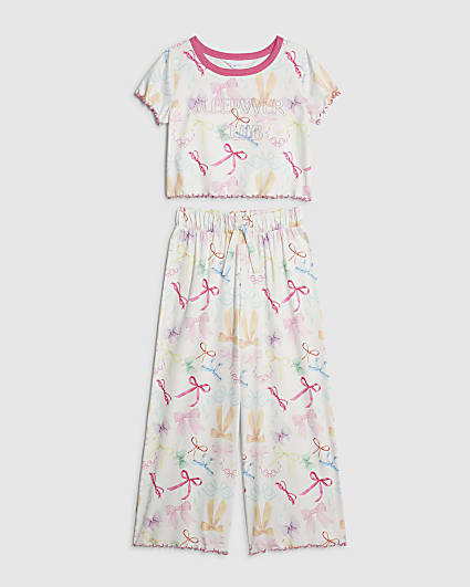 Girls Cream Bow Pyjamas Set