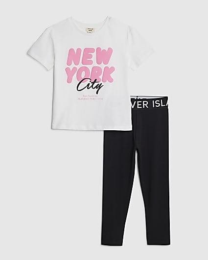 Mini Girls White New York T-Shirt Set