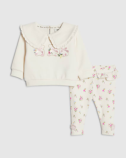 Baby Girl Cream Ditsy Bear Sweatshirt Set