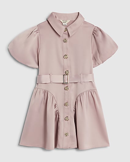 Mini Girls Pink Satin Prom Dress