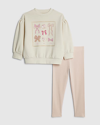 Mini Girls Cream Bow Box Sweatshirt Set