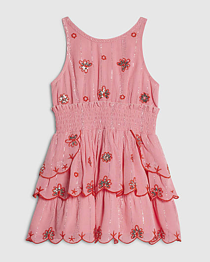 Mini Girls Pink Scalloped Beach Dress