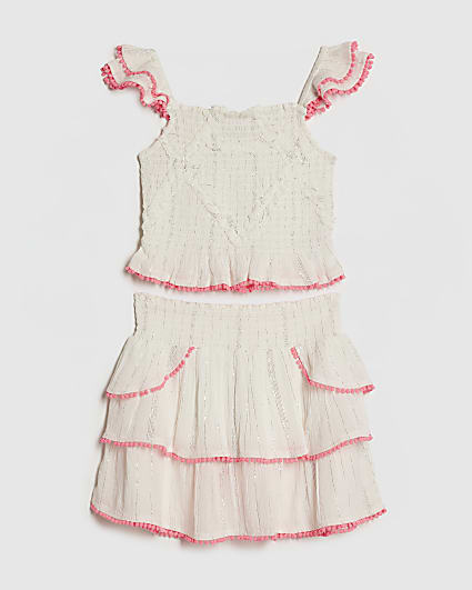 Girls Cream Shirred Beachwear Set