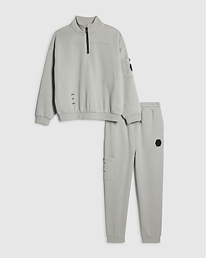 Boys Green Funnel Badge Sweatshirt Set