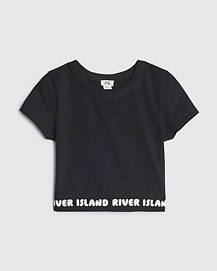 Girls Black Bubble Waistband T-Shirt