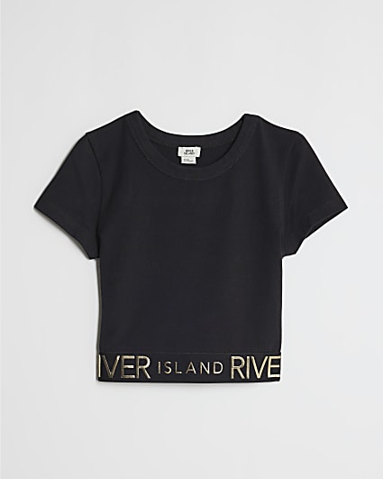 Girls Black Metallic Waistband T-Shirt