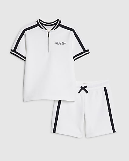 Mini Boys White Baseball Polo Shirt Set