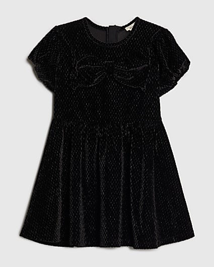 Mini Girls Black Velvet Bow Dress