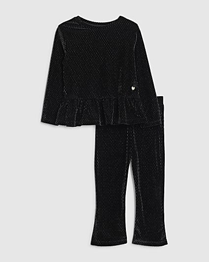 Mini Girls Black Velvet Peplum T-Shirt Set