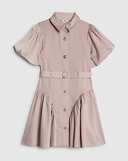 Girls Pink Satin Prom Dress