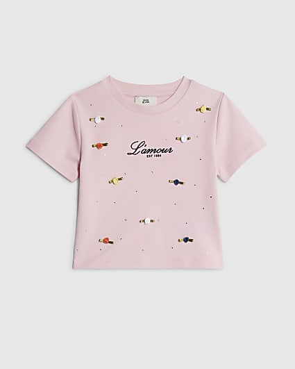 Girls Pink L'amour Rosette T-Shirt