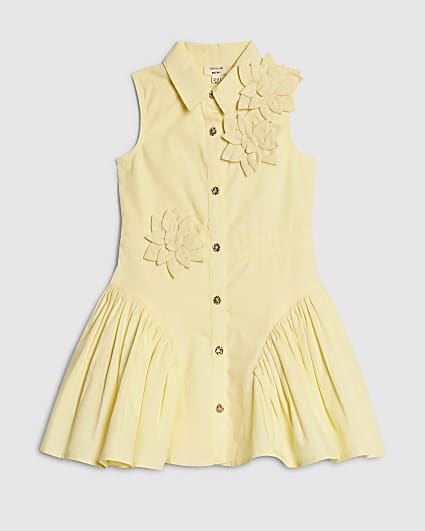 Mini Girls Yellow 3D Flower Shirt Dress