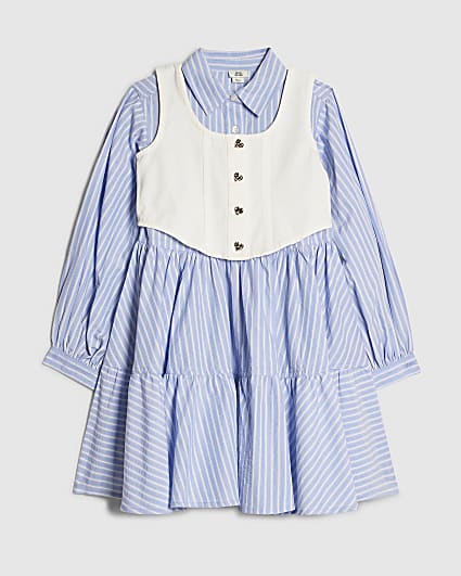 Girls Blue Stripe Hybrid Shirt Dress