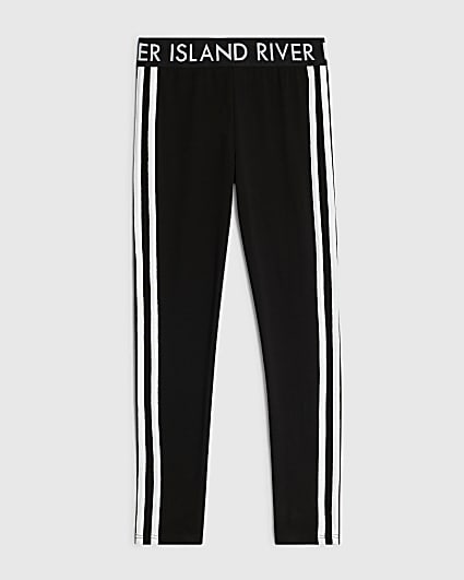 Girls Black Side Stripe Leggings