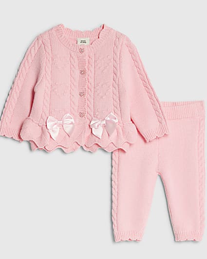 Baby Girls Pink Knit Bow Cardigan Set