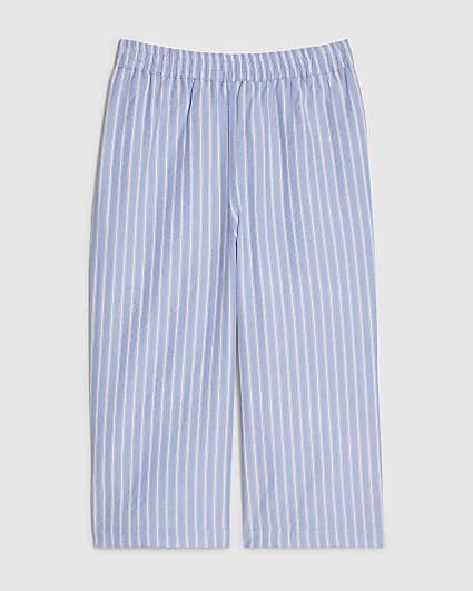 Mini Girls Blue Stripe Wide Leg Trousers