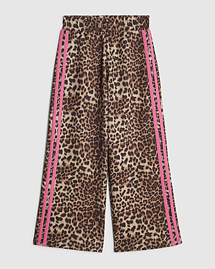 Girls Brown Leopard Stripe Tracksuit Trousers