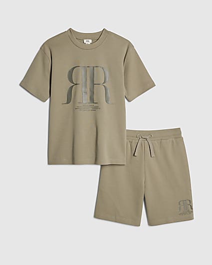 Boys Khaki RR T-Shirt And Shorts Set