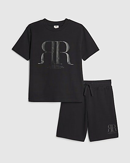 Boys Black RR T-Shirt And Shorts Set