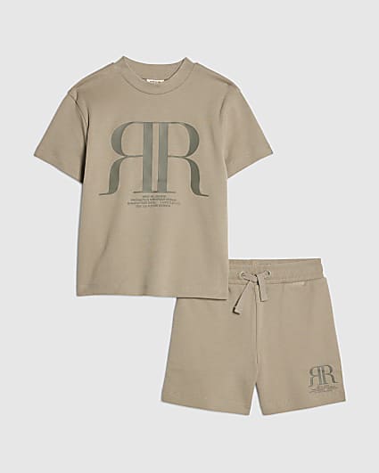 Mini Boys Khaki RR T-Shirt And Shorts Set