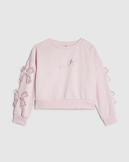 Girls Pink Diamante Bow Sweatshirt