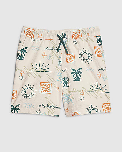Boys Cream Sun Print Swim Shorts