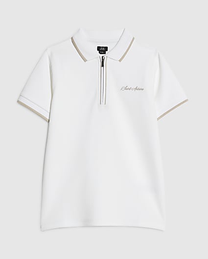 Boys White Textured Polo Shirt