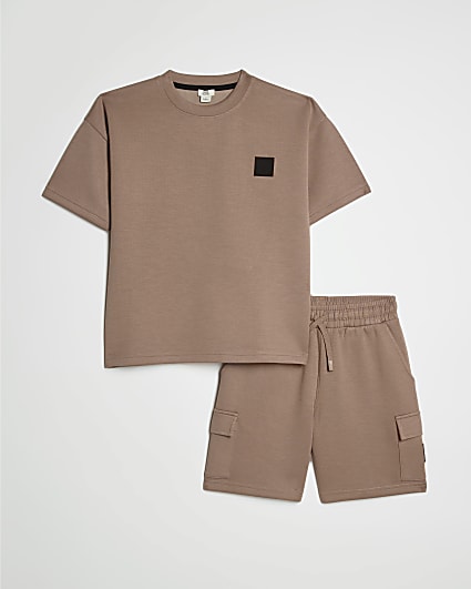 Boys Brown Luminis Badge T-Shirt Set