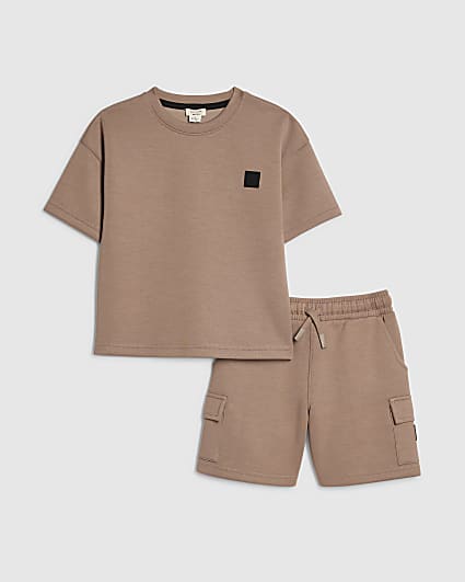 Mini Boys Brown Luminis Badge T-Shirt Set