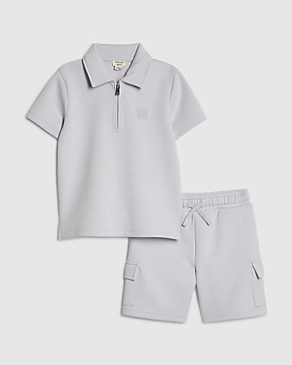 Mini Boys Blue Luminis Badge Polo Shirt Set