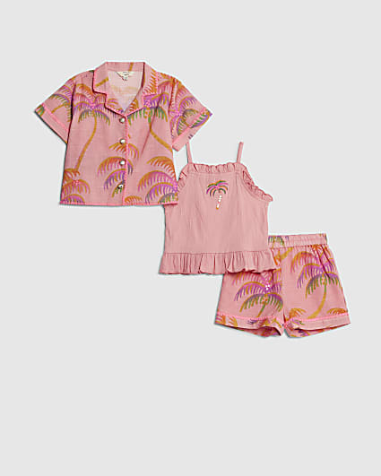 Mini Girls Orange Palm Shorts 3 Piece Set