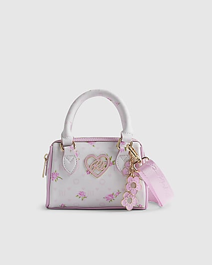 Girls White Ditsy Floral Mini Bowler Bag