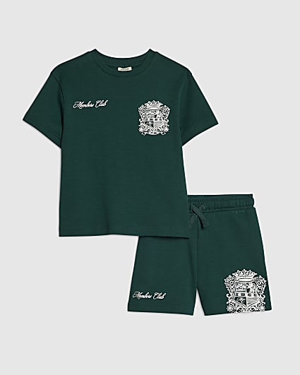 Mini Boys Green Crest T-Shirt And Shorts Set
