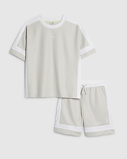 Boys Grey Colour Block T-Shirt Set