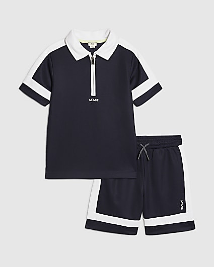Boys Navy Slim Colour Blocked Polo Shirt Set