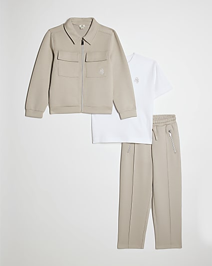 Boys Beige Premium Jacket 3 Piece Set