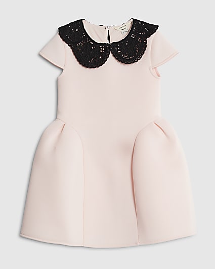 Mini Girls Pink Collar Bow Back Dress
