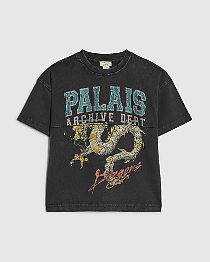 Mini Boys Black Palais Dragon Splice T-Shirt