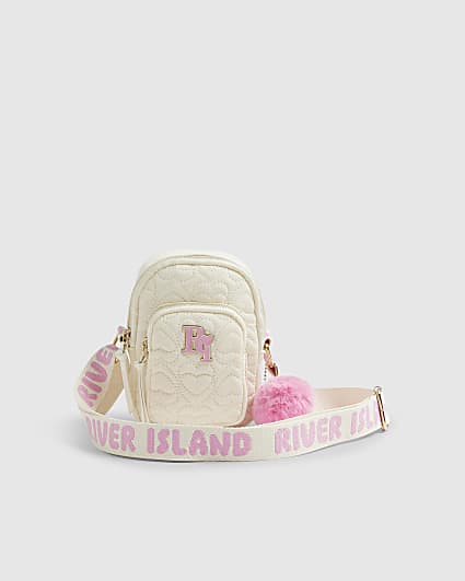 Girls Cream Quilted Heart Cross Body Bag
