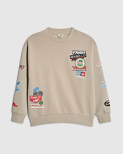 Boys Beige Motorsport Badges Sweatshirt