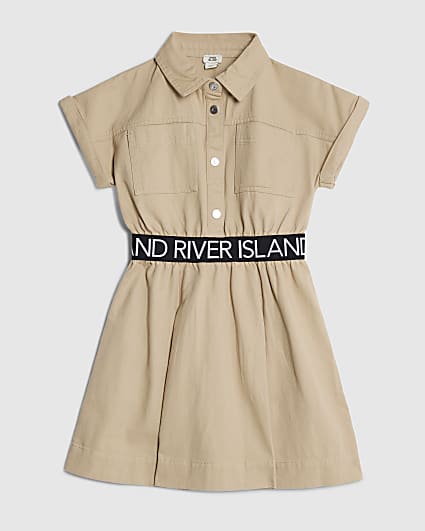 Girls Beige Twill RI Waistband Dress