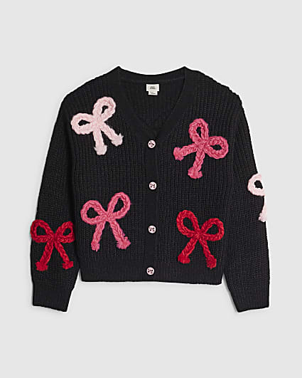 Girls Black 3D Bow Cardigan