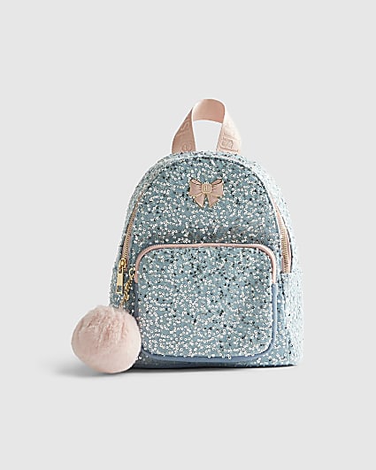 Girls Blue Denim Sequin Backpack