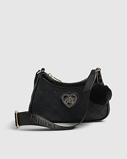 Girls Black Monogram Scoop Cross Body Bag