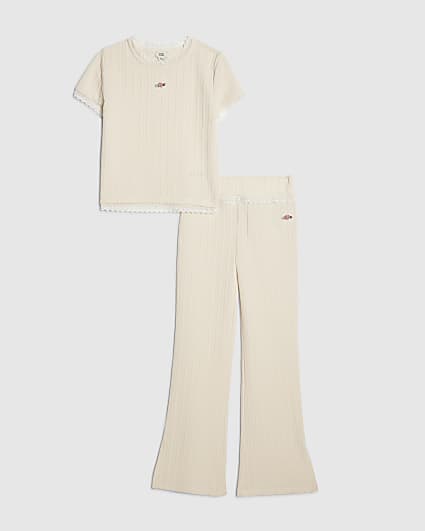 Girls Cream Plaited T-Shirt Set