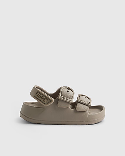 Mini Boys Beige Moulded Double Strap Sliders