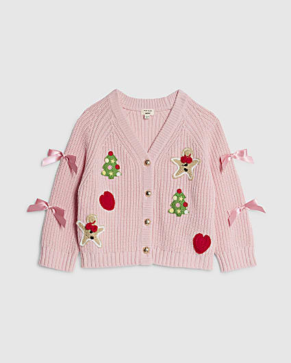 Mini Girls Pink Christmas Cardigan