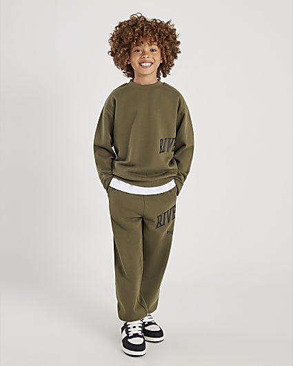 Boys Khaki River Branded Sweatshirt Set