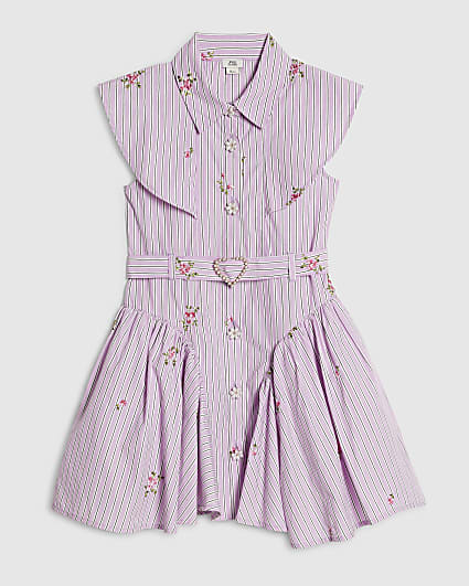 Girls Purple Stripe Shirt Dress