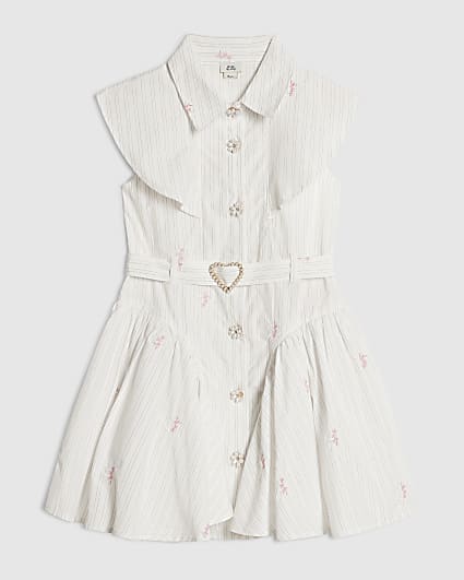 Girls Cream Stripe Prom Dress